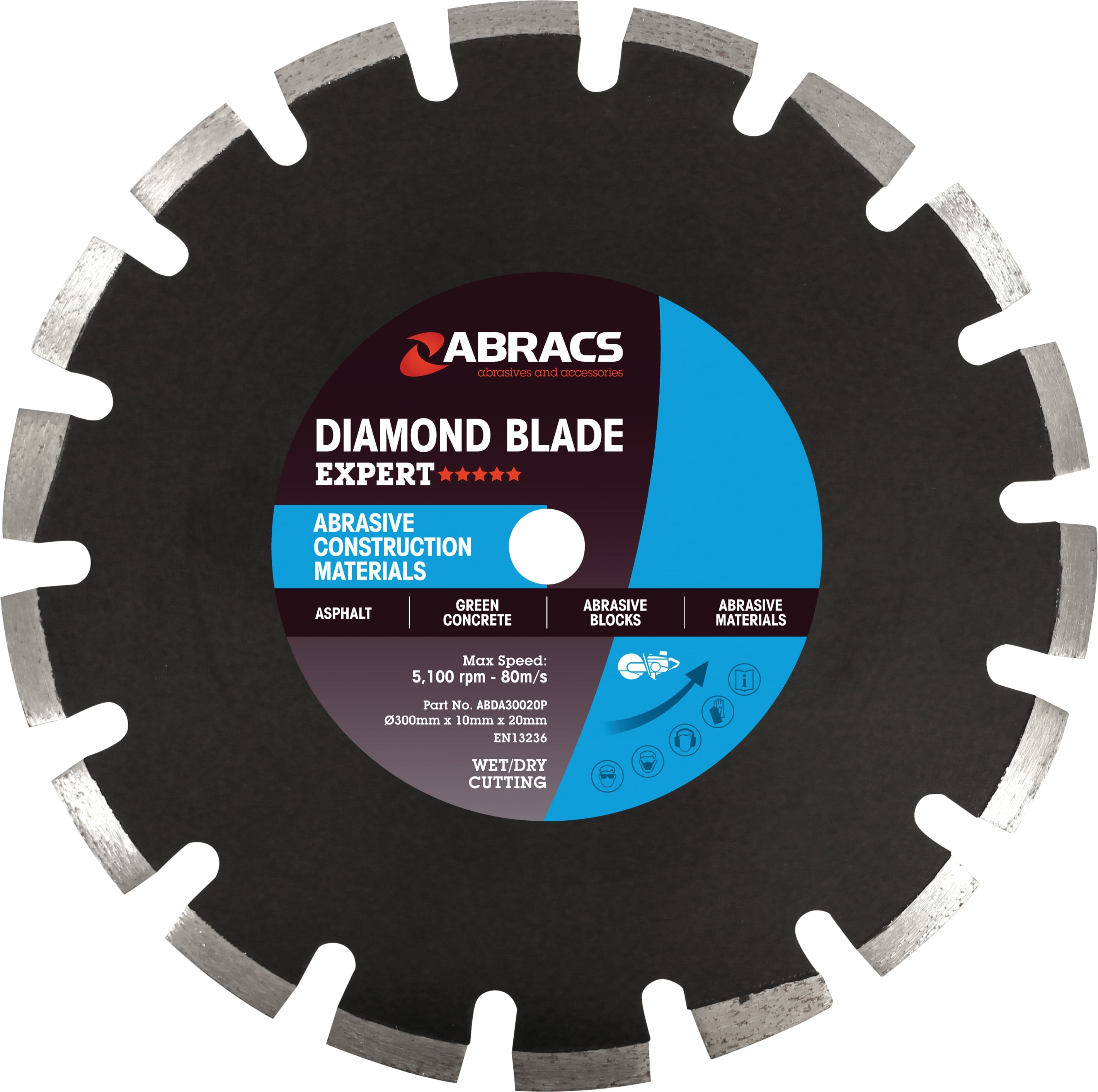 ABRACS  300mm x 10mm x 20mm Abrasive Construction Materials Diamond Blade - EXPERT