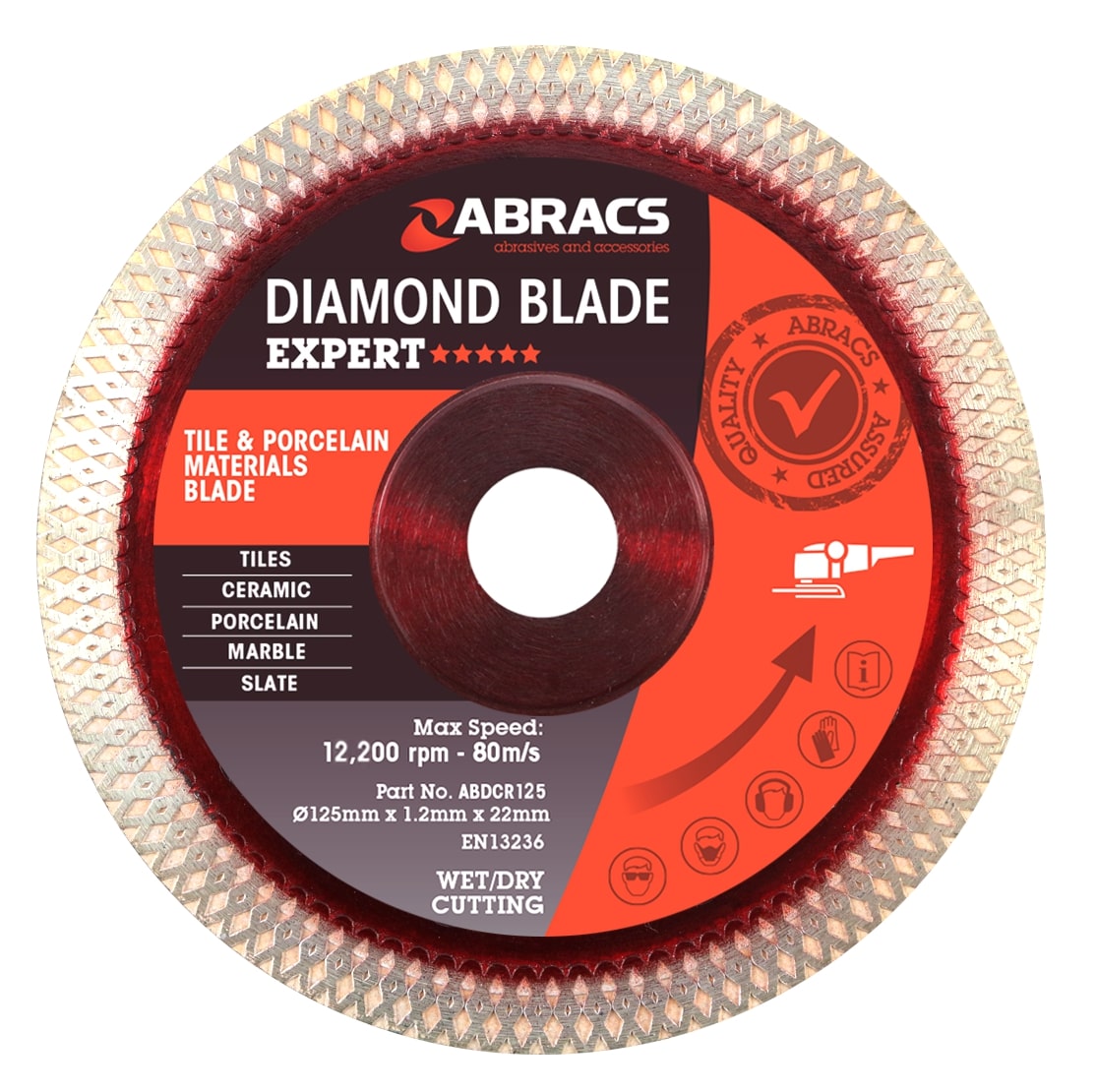 ABRACS  125mm x 1.2mm x 22mm Tile & Porcelain Diamond Cutting Blade - Expert