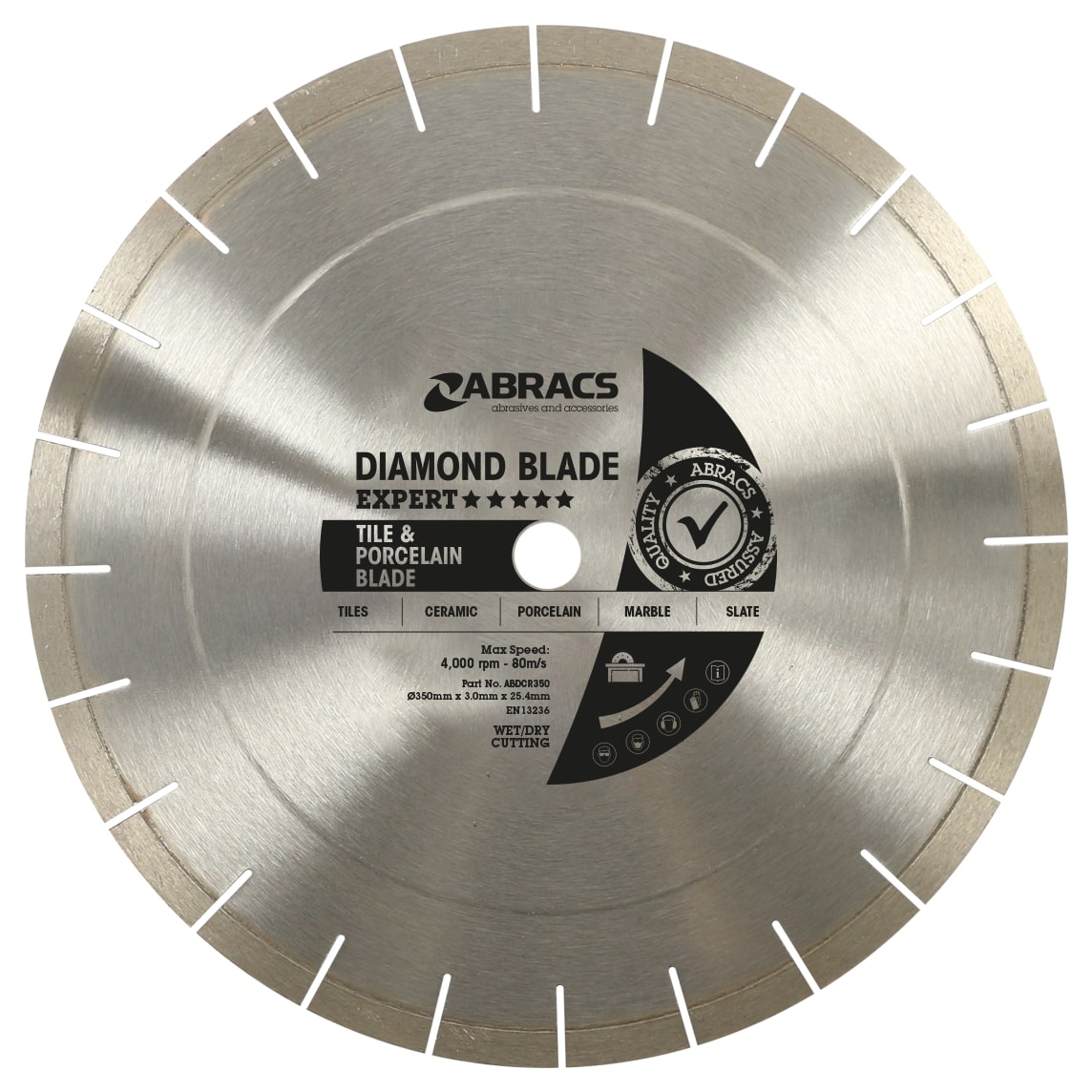 ABRACS  Tile & Porcelain Cutting Diamond Blade 350mm x 2.6mm x 25.4mm 