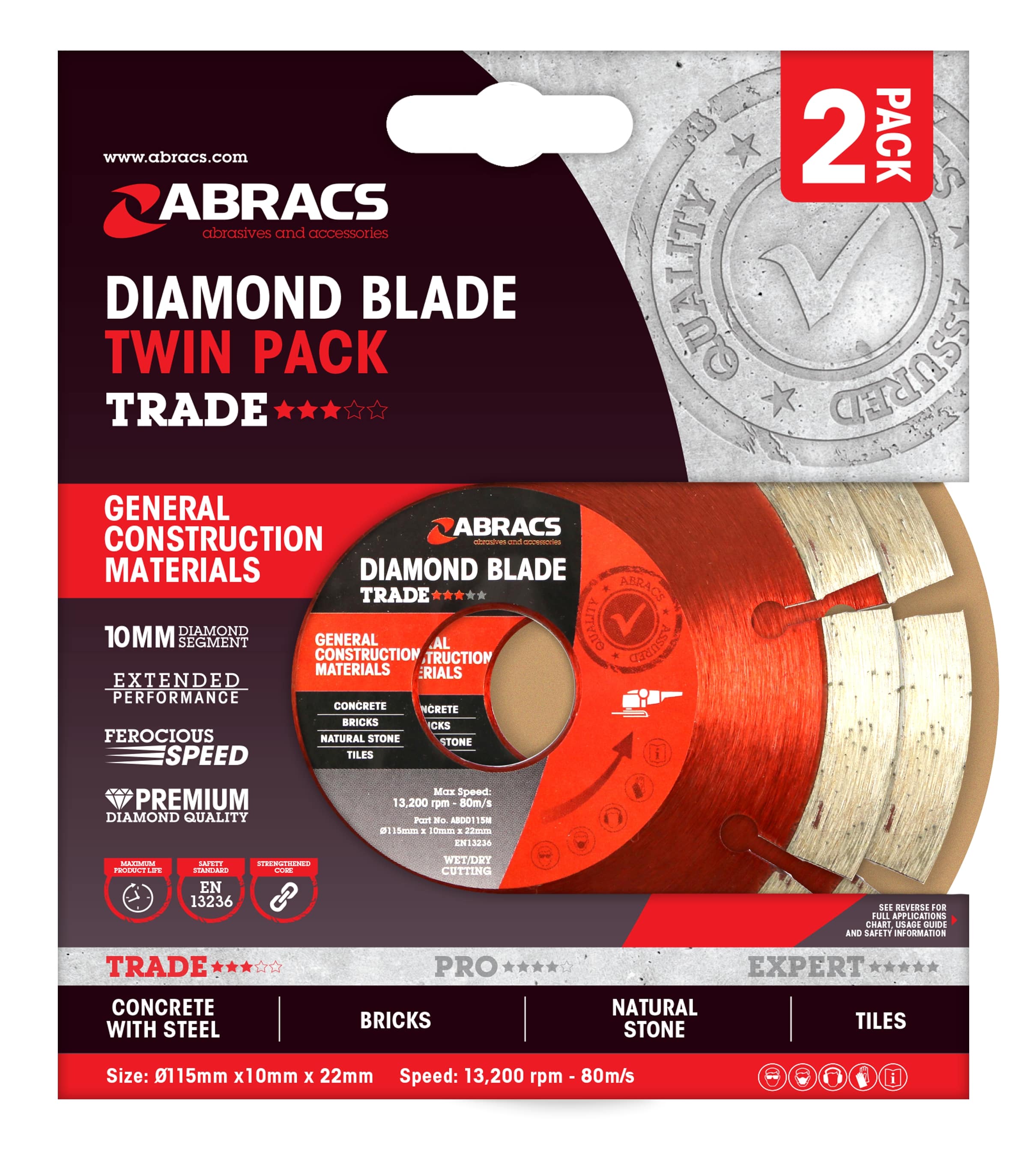 Abracs GCM Diamond Blade 115mm x 10mm x 22mm  TWIN PACK