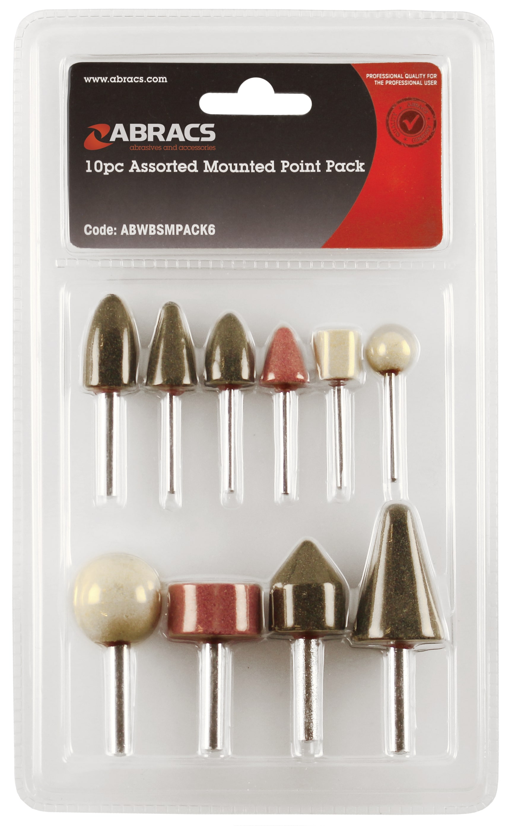 Abracs  10pc ASSORTED MOUNTED POINT PACK