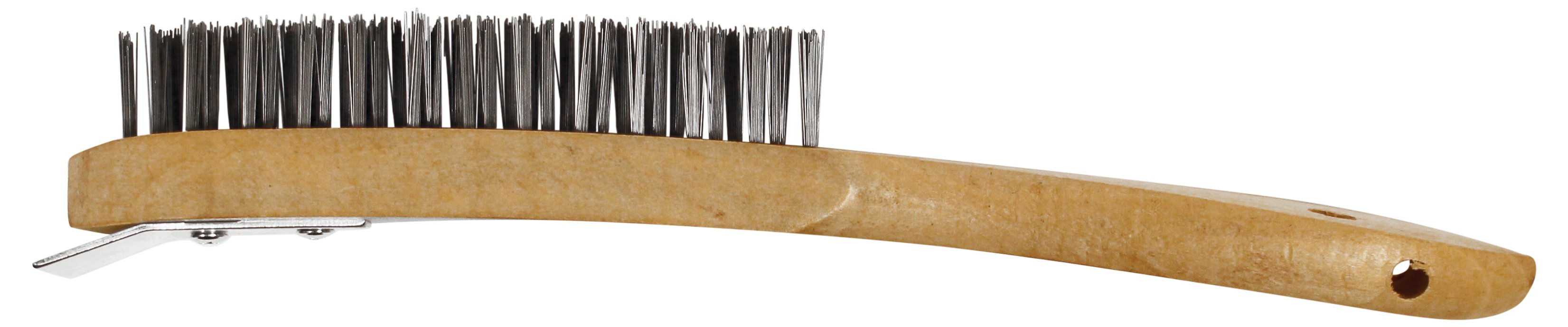 Abracs  4 ROW WOODEN HANDLED BRUSH WITH SCRAPER 