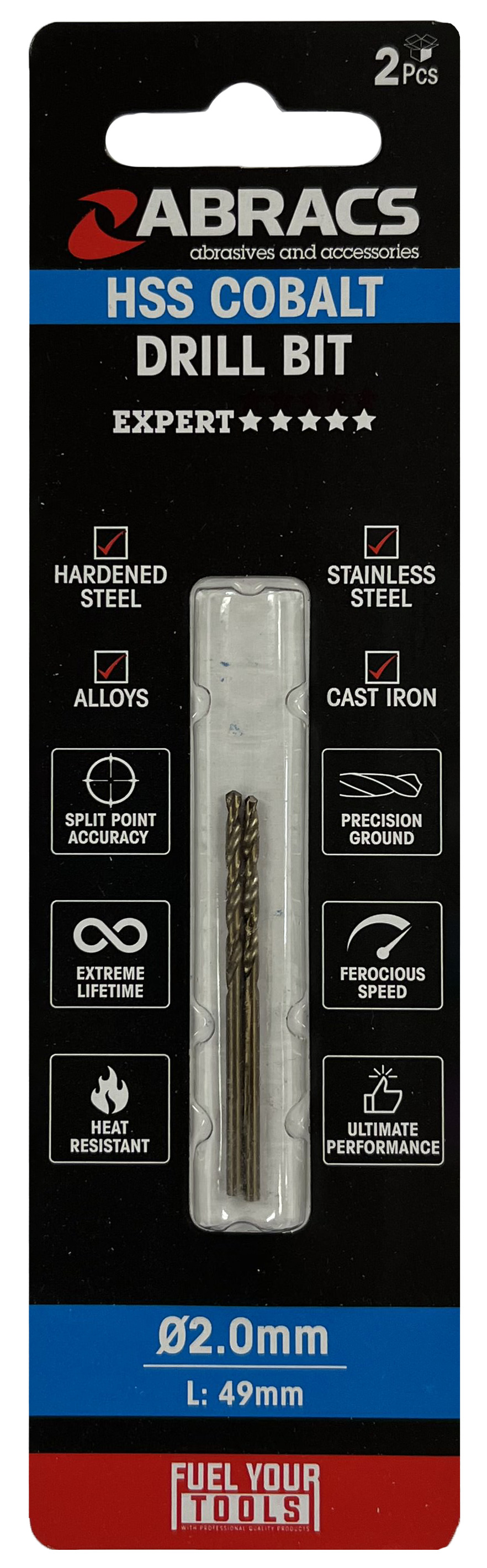 ABRACS  2.0mm Cobalt (M35) HSS Drill Bit (2pc)