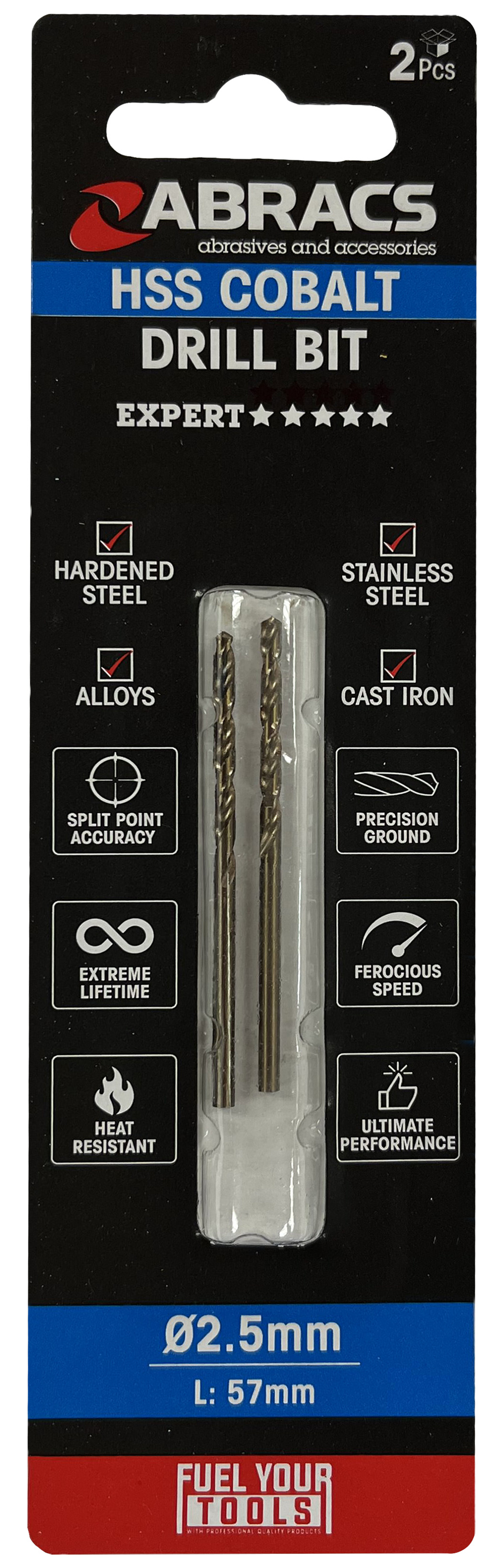 ABRACS  2.5mm Cobalt (M35) HSS Drill Bit (2pc)