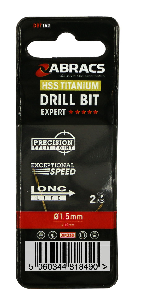Abracs  TiN COATED HSS DRILL BIT 1.5mm (2pc) 