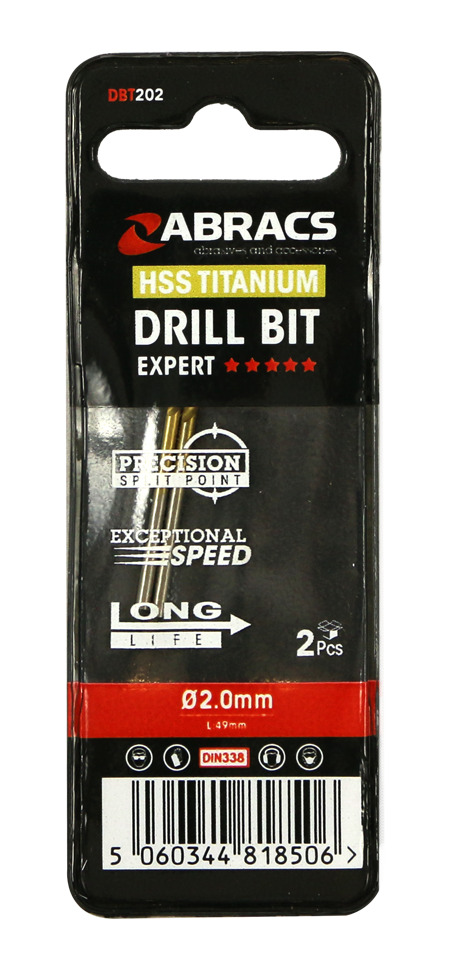 Abracs  TiN COATED HSS DRILL BIT 2.0mm (2pc) 