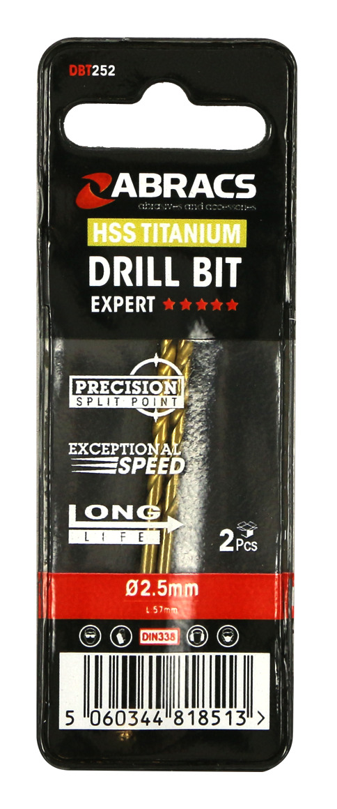 Abracs  TiN COATED HSS DRILL BIT 2.5mm (2pc) 