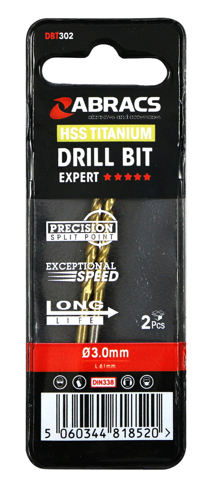 Abracs  TiN COATED HSS DRILL BIT 3.0mm (2pc) 
