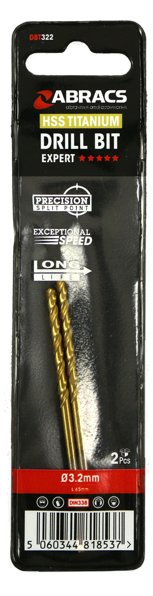 Abracs  TiN COATED HSS DRILL BIT 3.2mm (2pc) 
