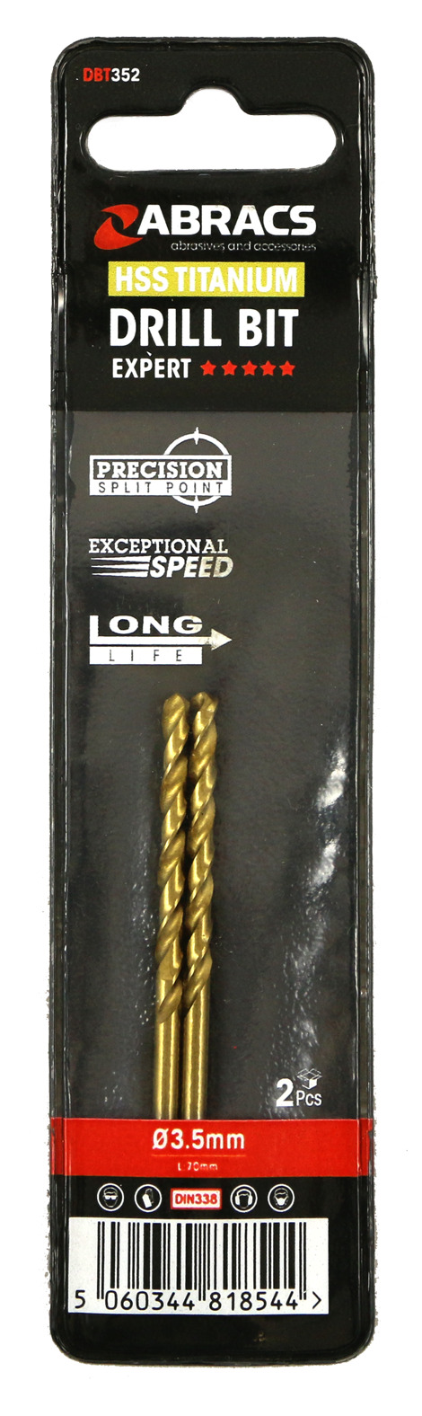 Abracs  TiN COATED HSS DRILL BIT 3.5mm (2pc) 
