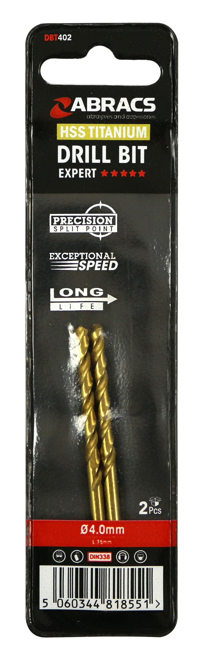 Abracs  TiN COATED HSS DRILL BIT 4.0mm (2pc) 