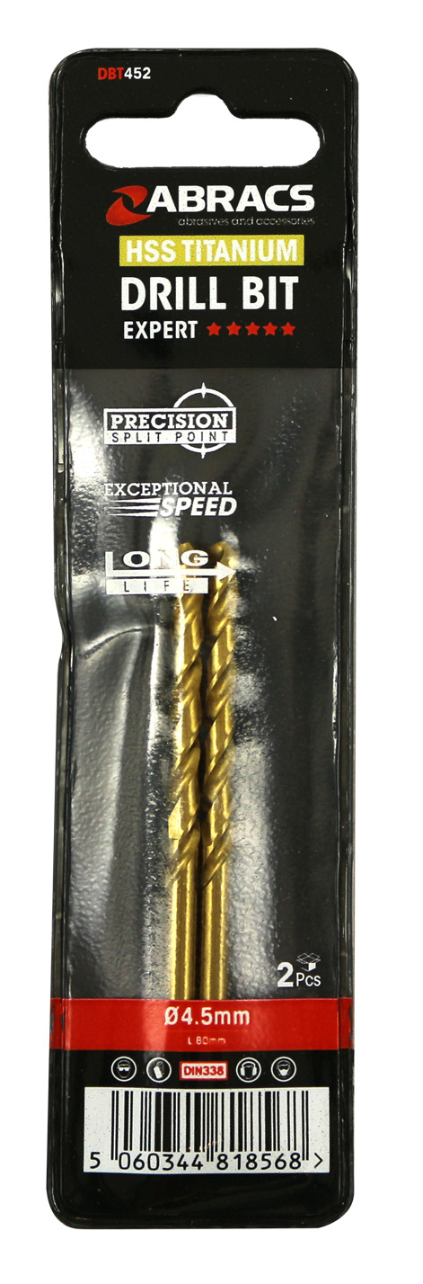 Abracs  TiN COATED HSS DRILL BIT 4.5mm (2pc) 