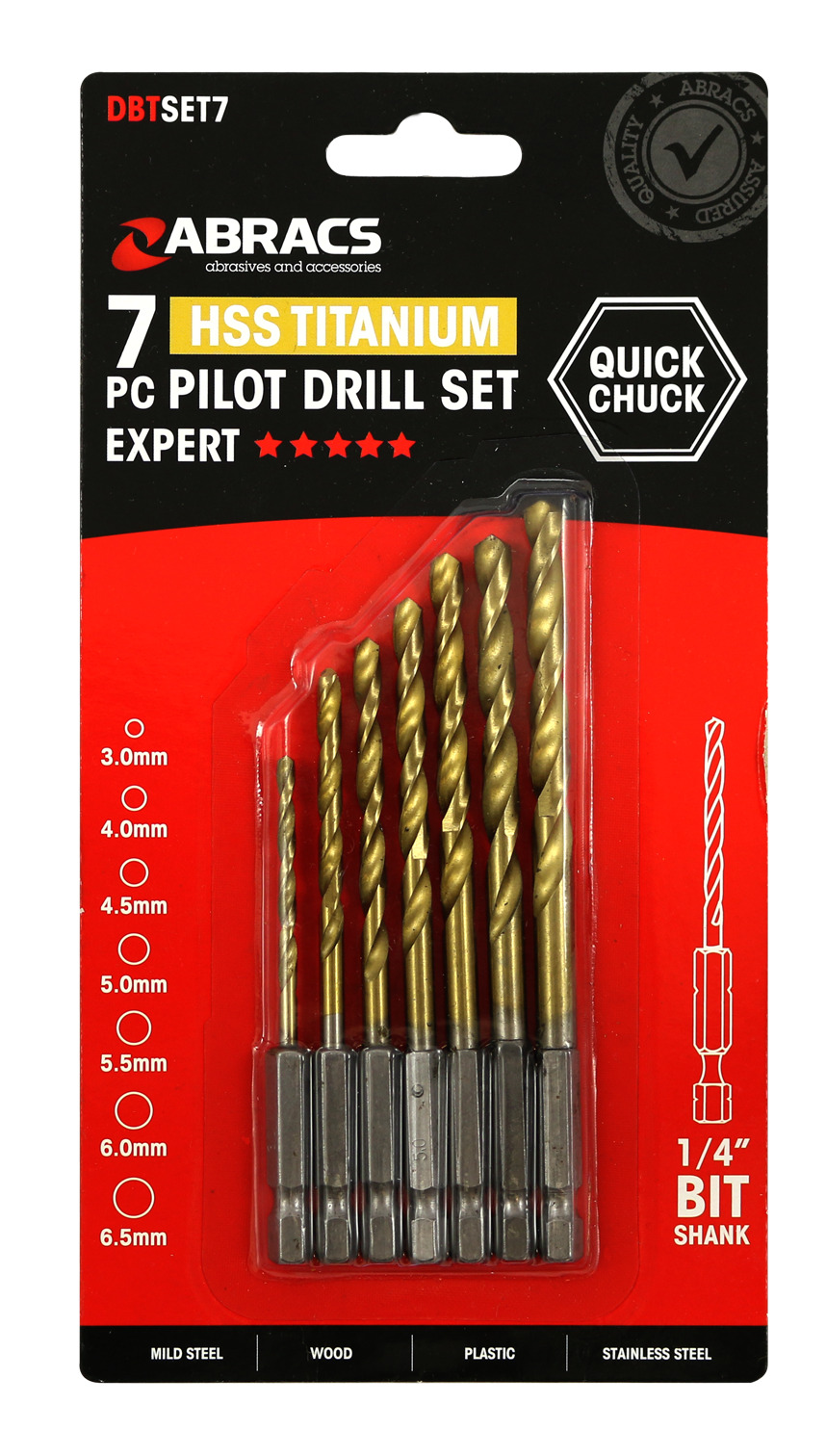Abracs  7pc QUICK CHUCK TiN PILOT DRILL SET 