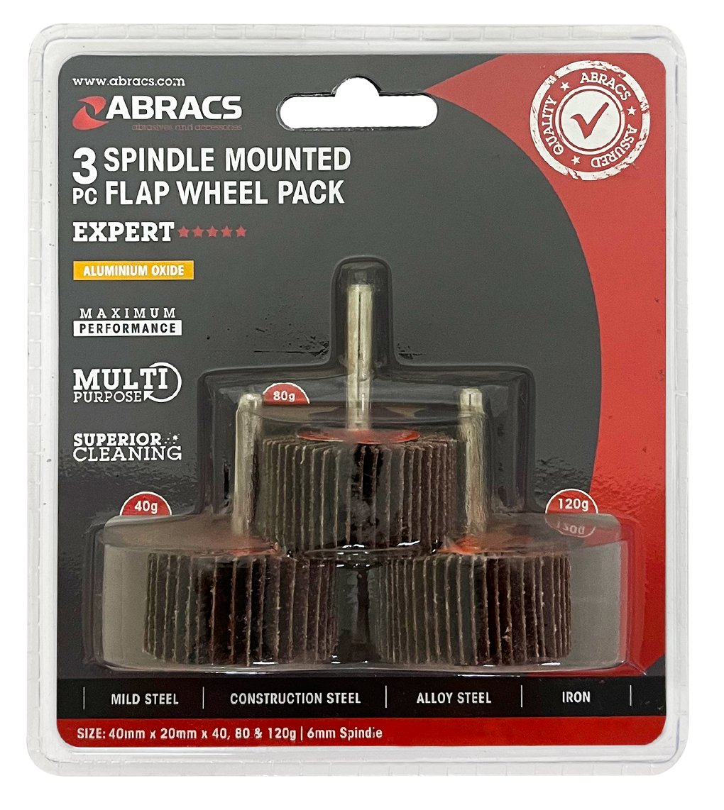 Abracs  3pc FLAP WHEEL PACK 40mm x 20mm x 40/80/120g Alum/Oxide