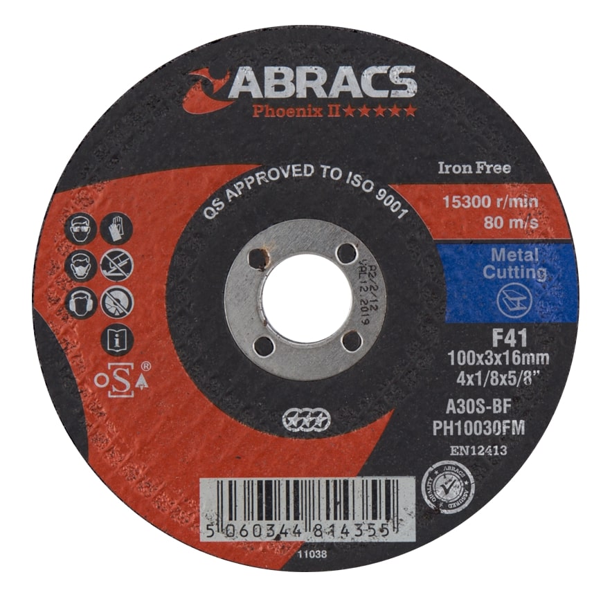 Abracs  PHOENIX II 100mm x 3mm x 16mm FLAT METAL Cutting Disc