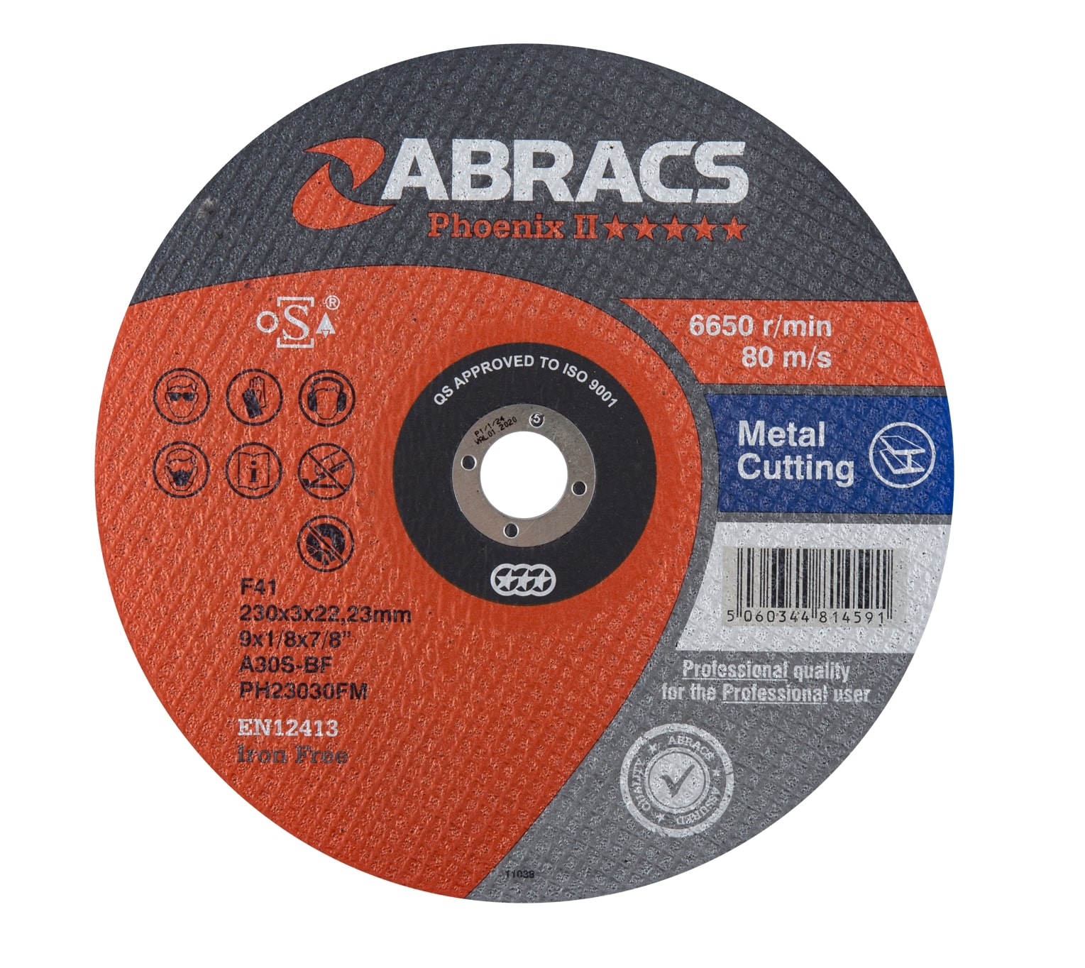Abracs  PHOENIX II 230mm x 3mm x 22mm FLAT METAL Cutting Disc