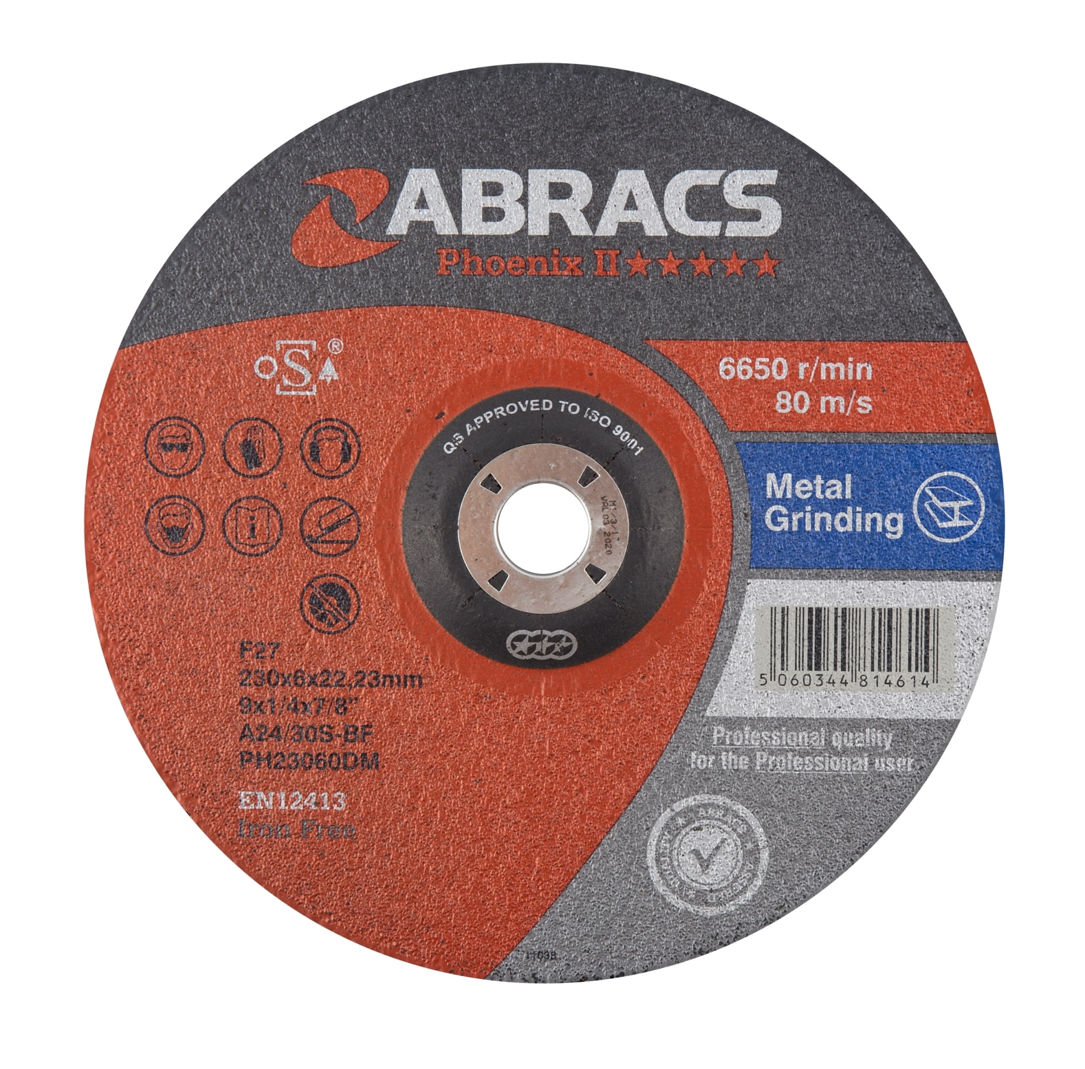 Abracs  PHOENIX II 230mm x 6mm x 22mm DPC METAL Grinding Disc