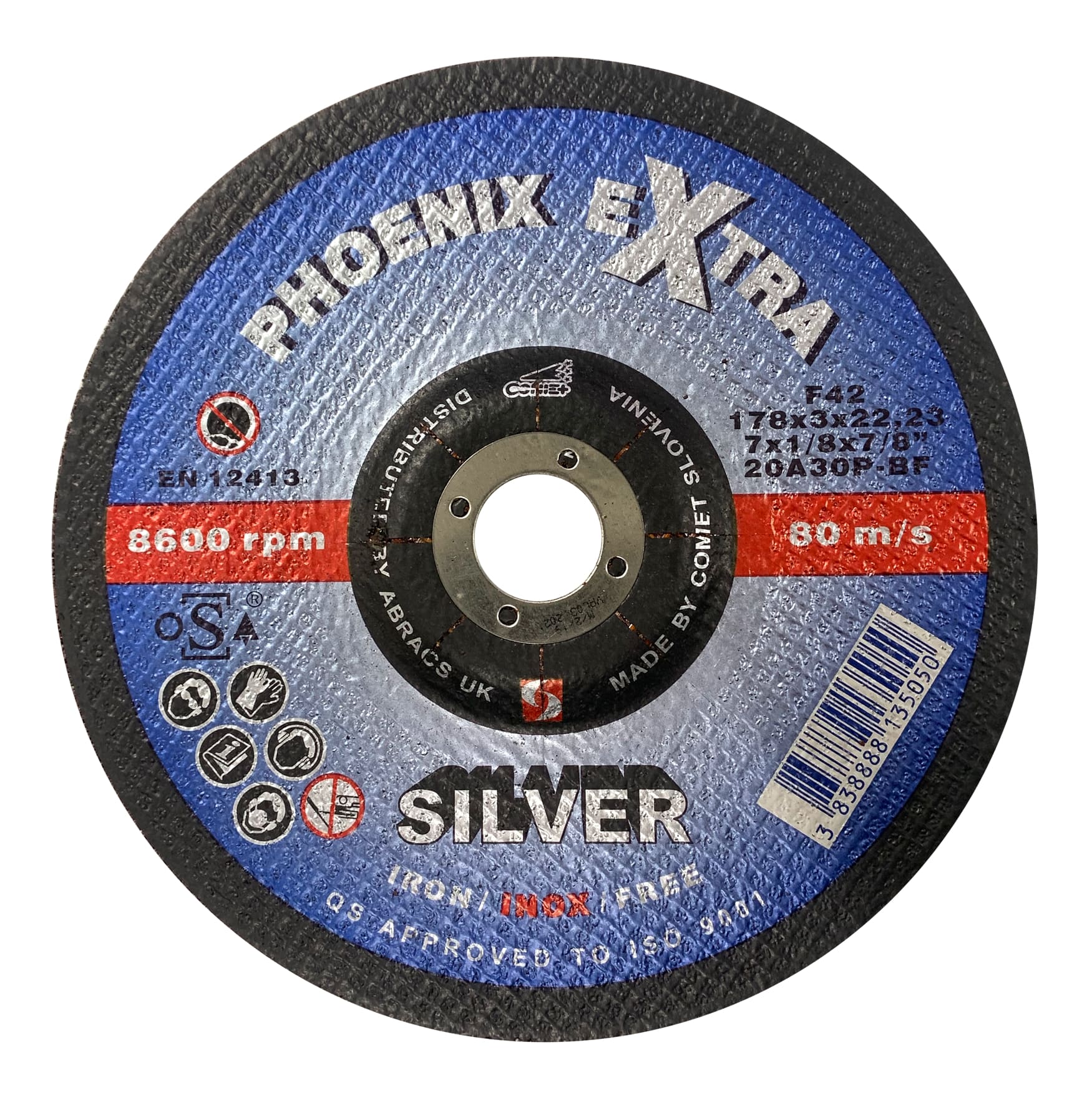 Abracs  SILVER 178mm x 3mm x 22mmDPC INOX Cutting Disc