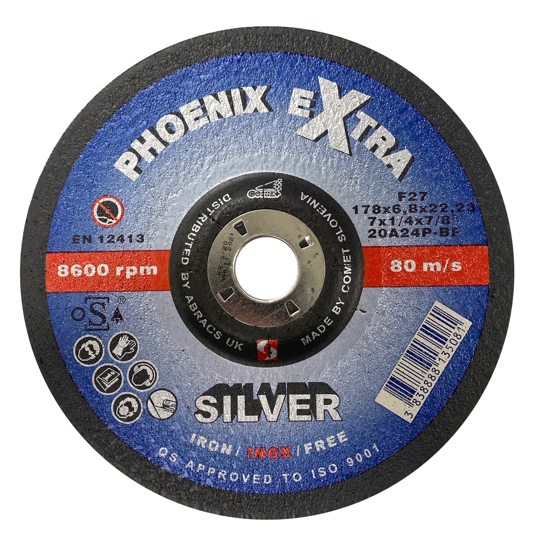Abracs  SILVER 178mm x 6mm x 22mm DPC INOX Grinding Disc