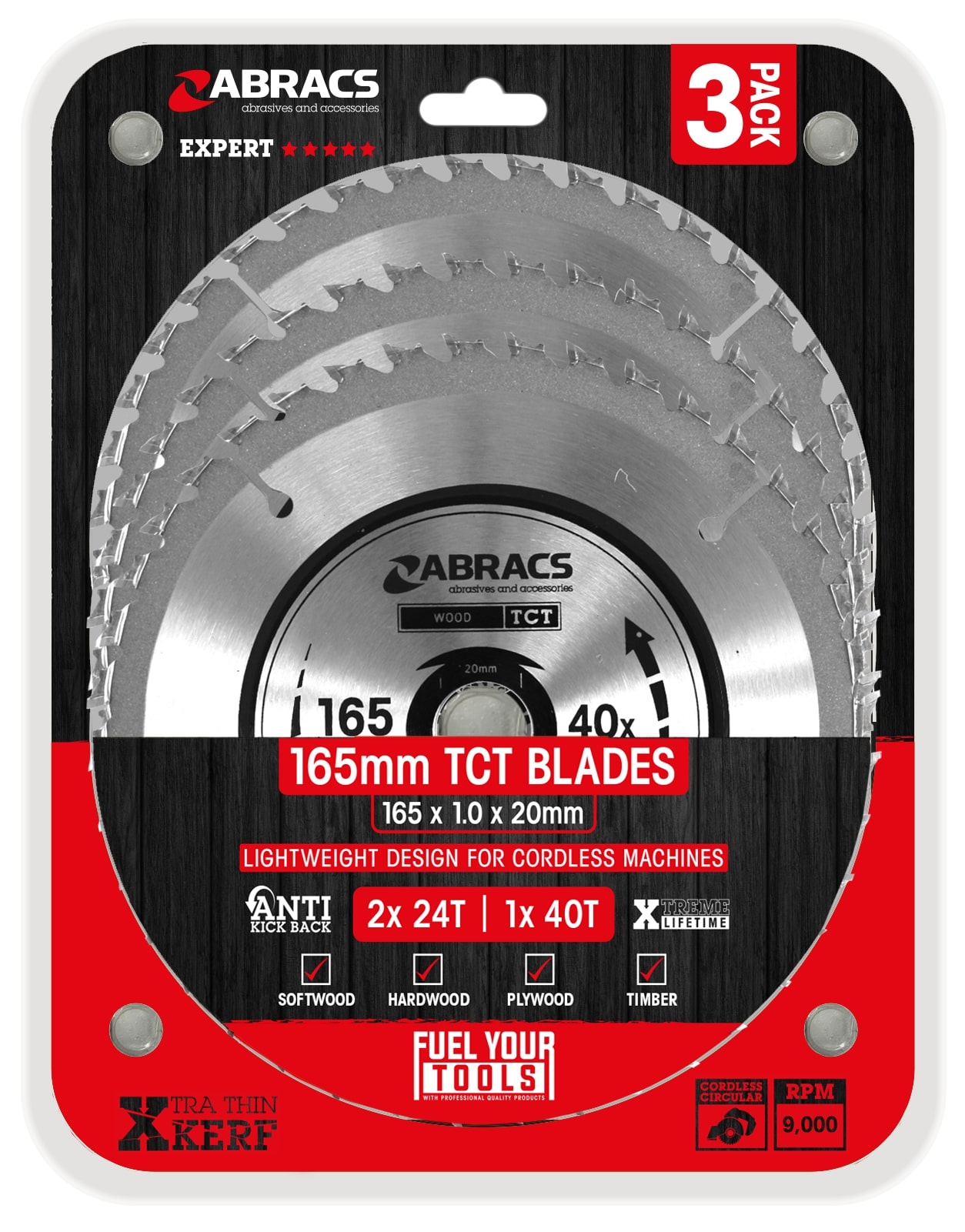 Abracs  3pc 165mm TCT Blade Pack (Cordless) 